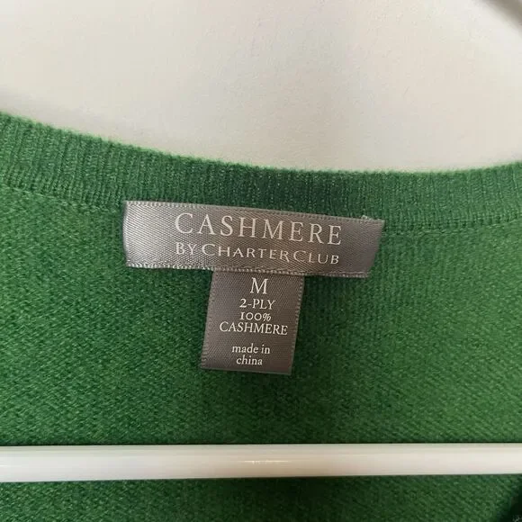 Charter Club Cashmere Green V Neck Sweater Medium Women’s 262 - Picture 2 of 5